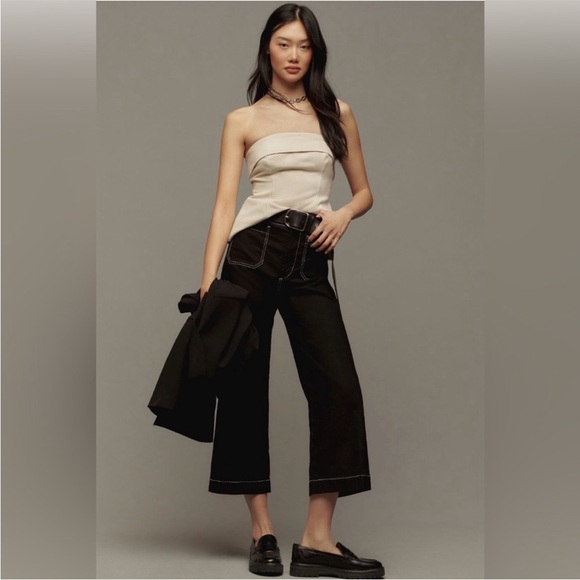 Anthropologie The Colette Contrast-Stitch Cropped Wide-Leg Pants Size 34 NWT - Picture 3 of 16